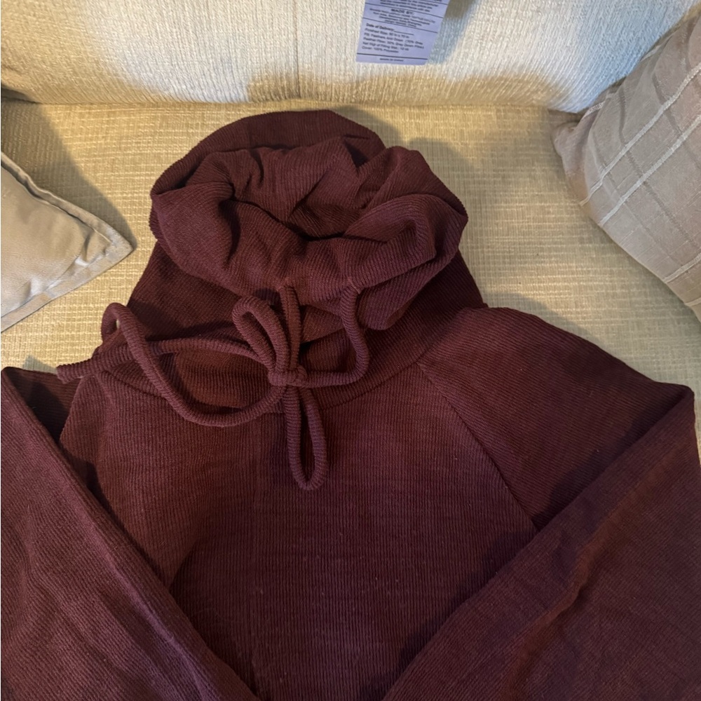 Lumiere Burgundy Cowl Neck Knit Hooded Sweater